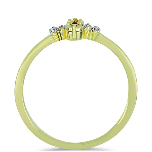 Kullattu hopeaSormus Punaisella Timantilla ja Valkoisella Timantilla