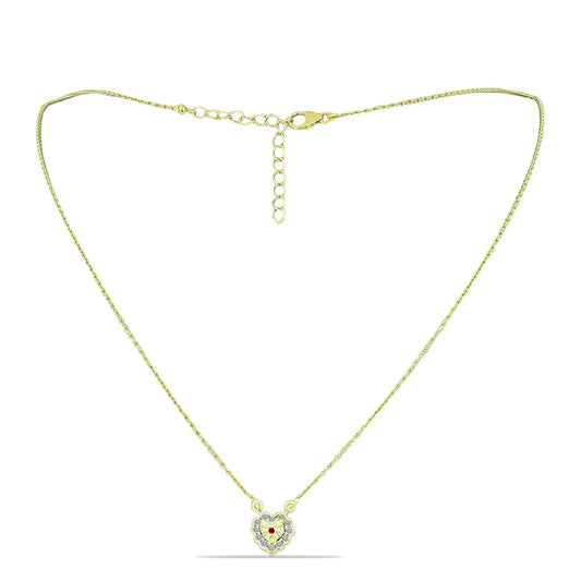 Kullattu hopeaKaulakoru Punaisella Timantilla ja Valkoisella Timantilla