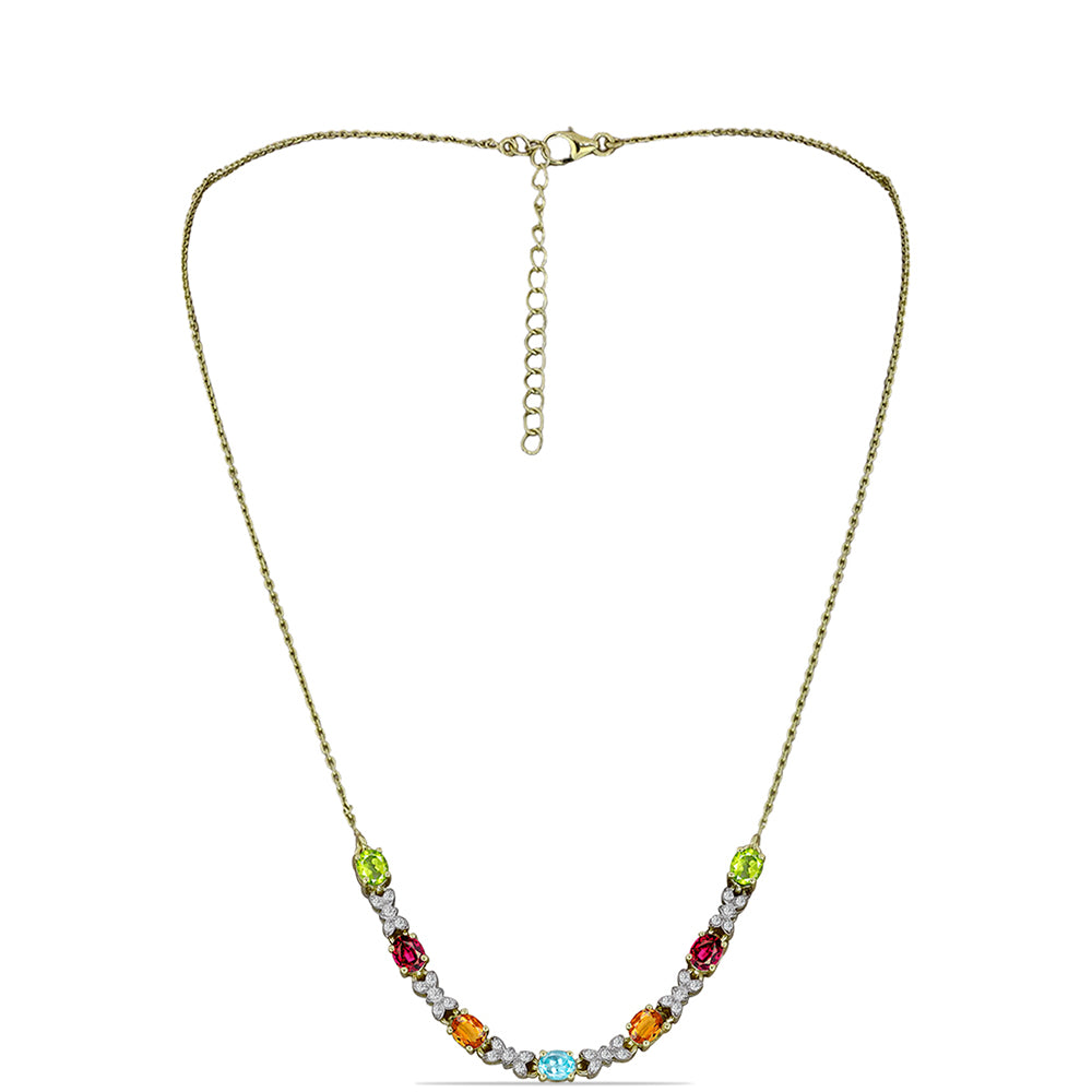 Kullattu hopeaKaulakoru Chakra Turmaliinilla ja Valkoisella Topaasilla