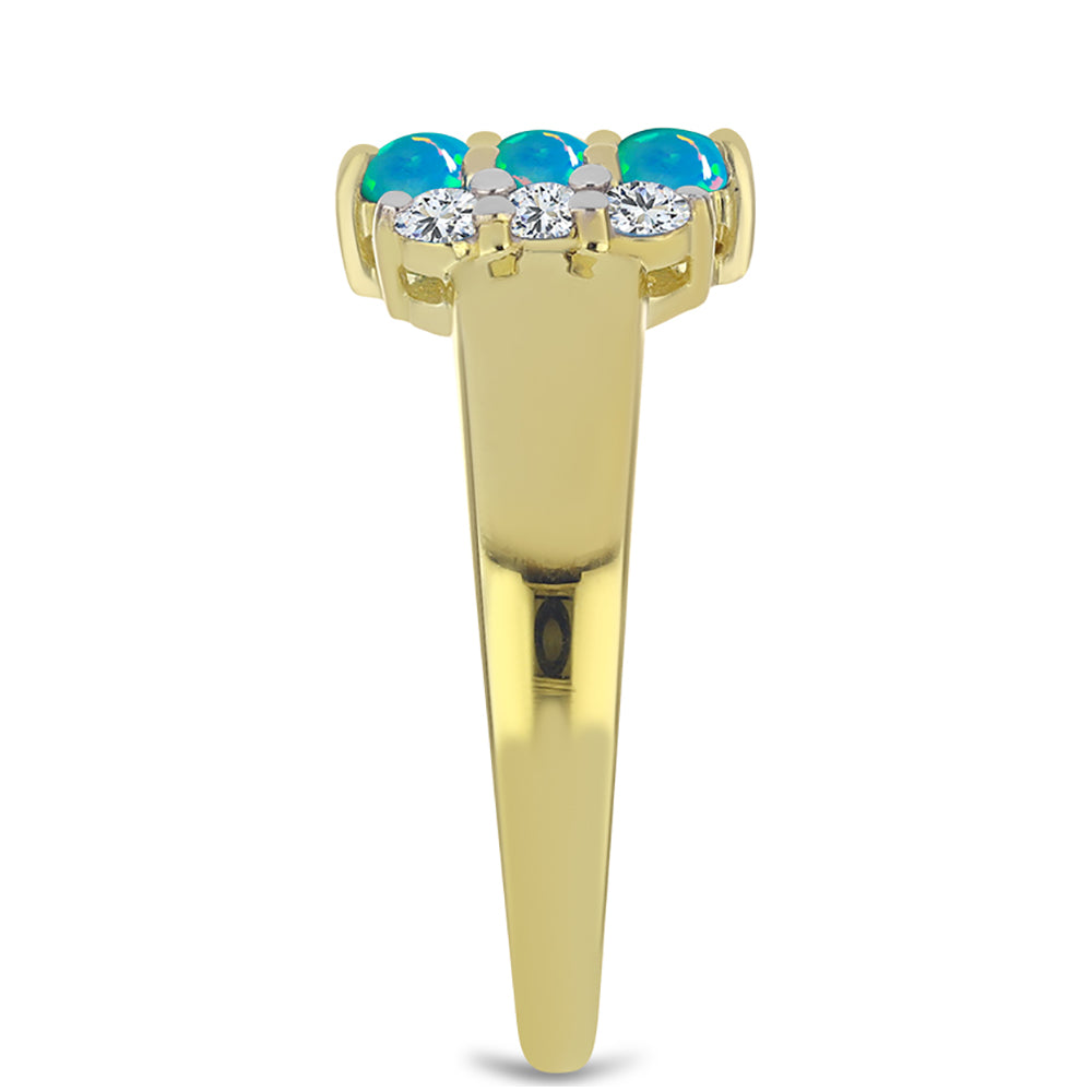 Kullattu hopeaSormus Etiopialaisella Paraiba-Sinisellä Opaalilla ja Valkoisella Topaasilla