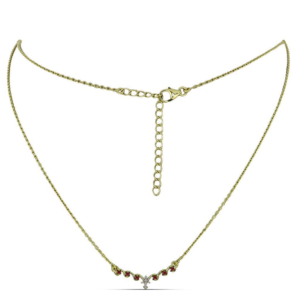 Kullattu hopeaKaulakoru Punaisella Timantilla ja Valkoisella Timantilla