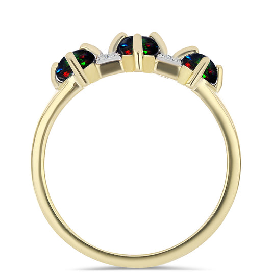 Kullattu hopeaSormus Lega Dembin Keskiyönmustan Etiopialaisella Opaalilla ja Valkoisella Topaasilla