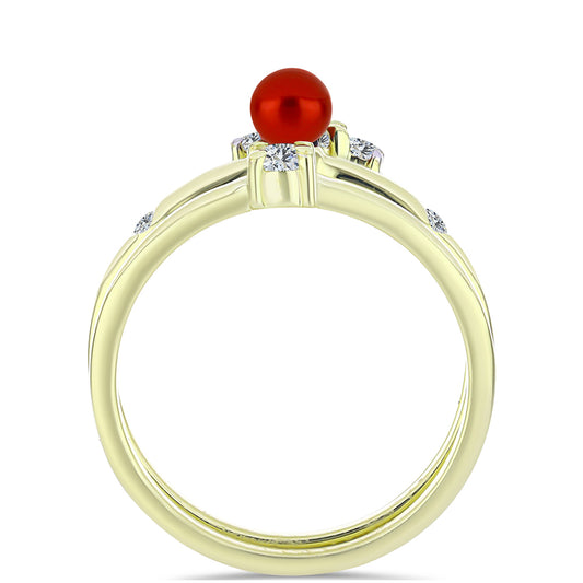 Kullattu hopeaSetti Punainen makeanveden helmellÀ ja Valkoisella Topaasilla ( Sormus )