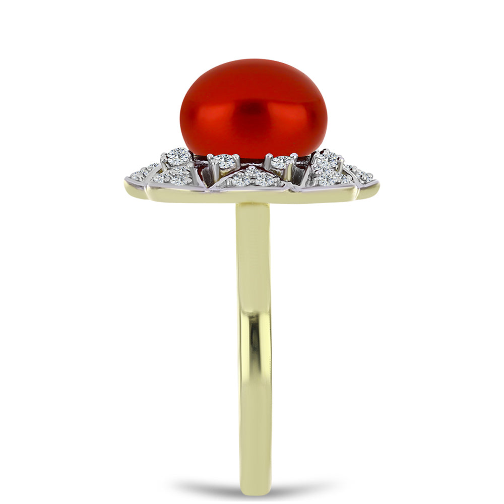 Kullattu hopeaSormus Punainen makeanveden helmellä ja Valkoisella Topaasilla