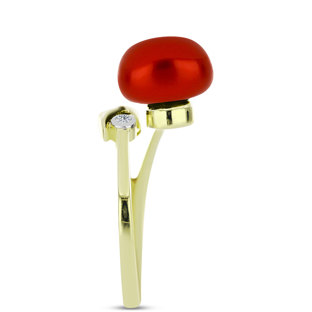 Kullattu hopeaSormus Punainen makeanveden helmellä ja Valkoisella Topaasilla