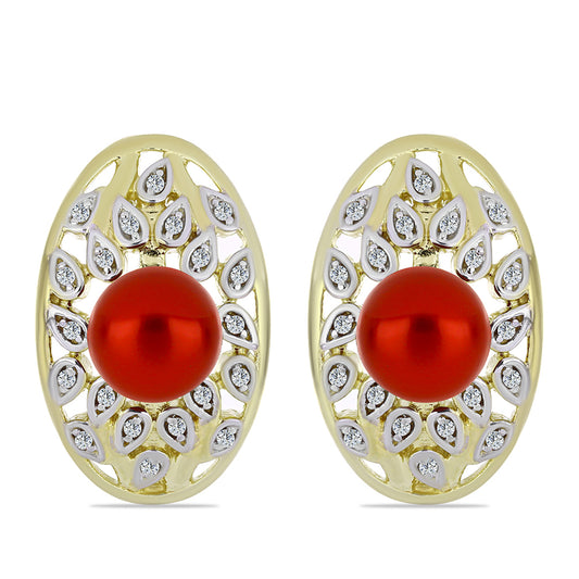 Kullatut hopeat Korvakorut Punainen makeanveden helmellä ja Valkoisella Topaasilla