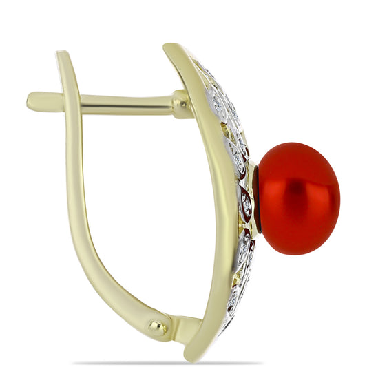 Kullatut hopeat Korvakorut Punainen makeanveden helmellä ja Valkoisella Topaasilla