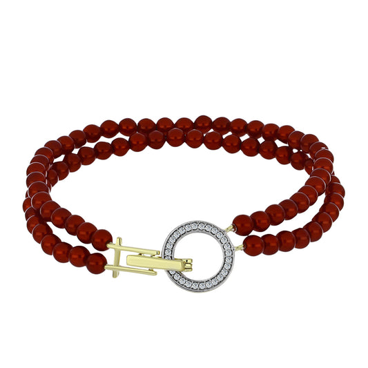 Kullattu hopeaRannekoru Punainen makeanveden helmellÀ ja Valkoisella Topaasilla