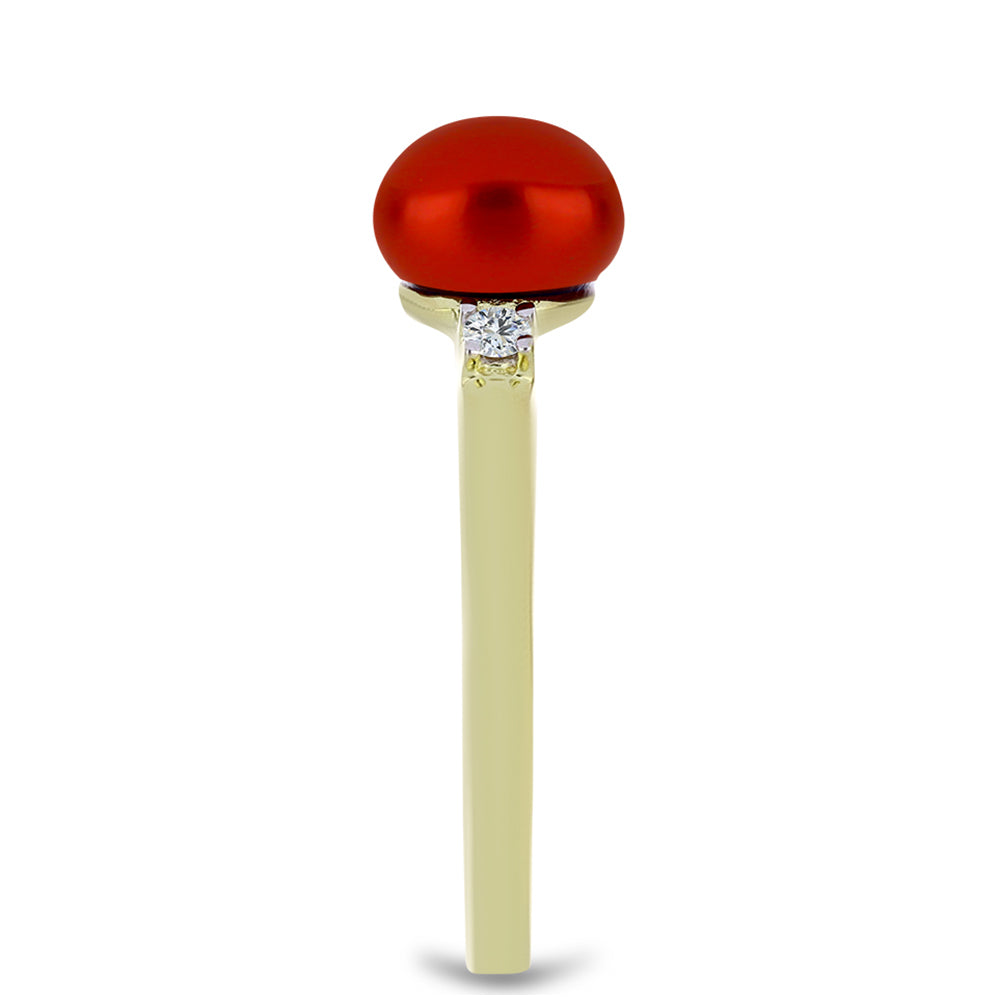 Kullattu hopeaSormus Punainen makeanveden helmellä ja Valkoisella Topaasilla