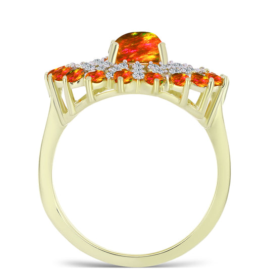 Kullattu hopeaSormus Yhdysvaltain Tuliopaalilla ja Valkoisella Topaasilla