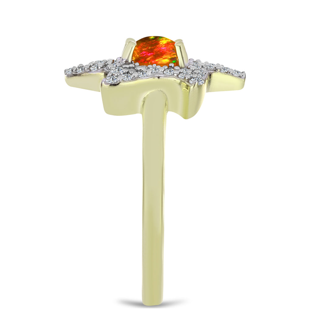 Kullattu hopeaSormus Yhdysvaltain Tuliopaalilla ja Valkoisella Topaasilla