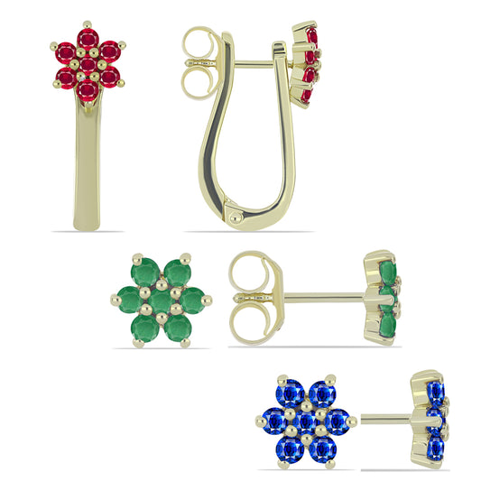 Kullattu hopeaSetti Malagassin Rubiinilla ja Brasilian Smaragdilla ( Korvakorut )