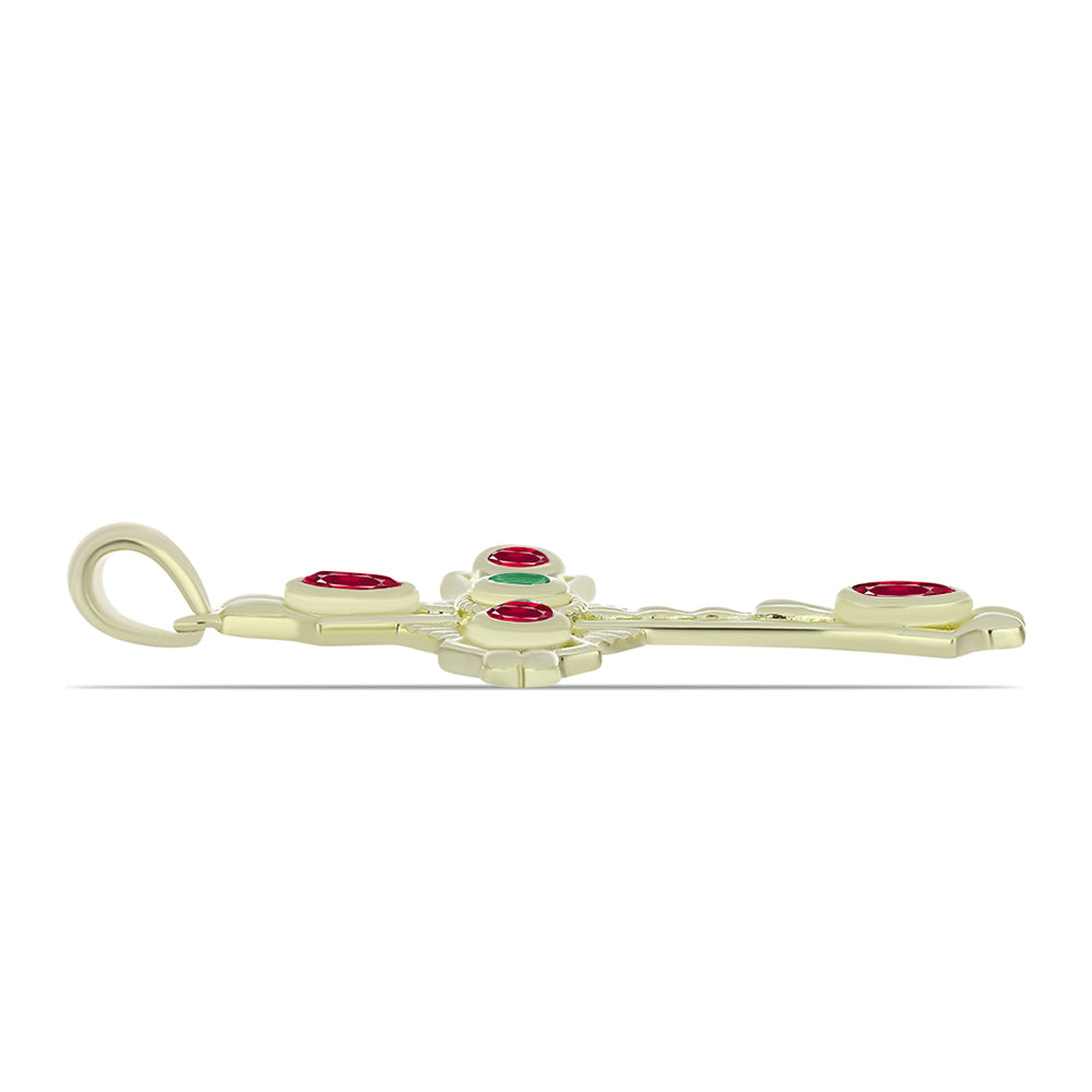 Kullattu hopeaRiipus Malagassin Rubiinilla ja Brasilian Smaragdilla