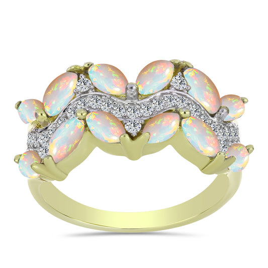 Kullattu hopeaSormus Etiopialaisella Lega Dembi Opaalilla ja Valkoisella Topaasilla