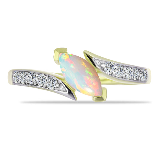 Kullattu hopeaSormus Etiopialaisella Lega Dembi Opaalilla ja Valkoisella Topaasilla