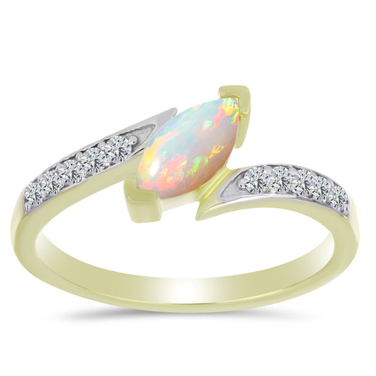 Kullattu hopeaSormus Etiopialaisella Lega Dembi Opaalilla ja Valkoisella Topaasilla