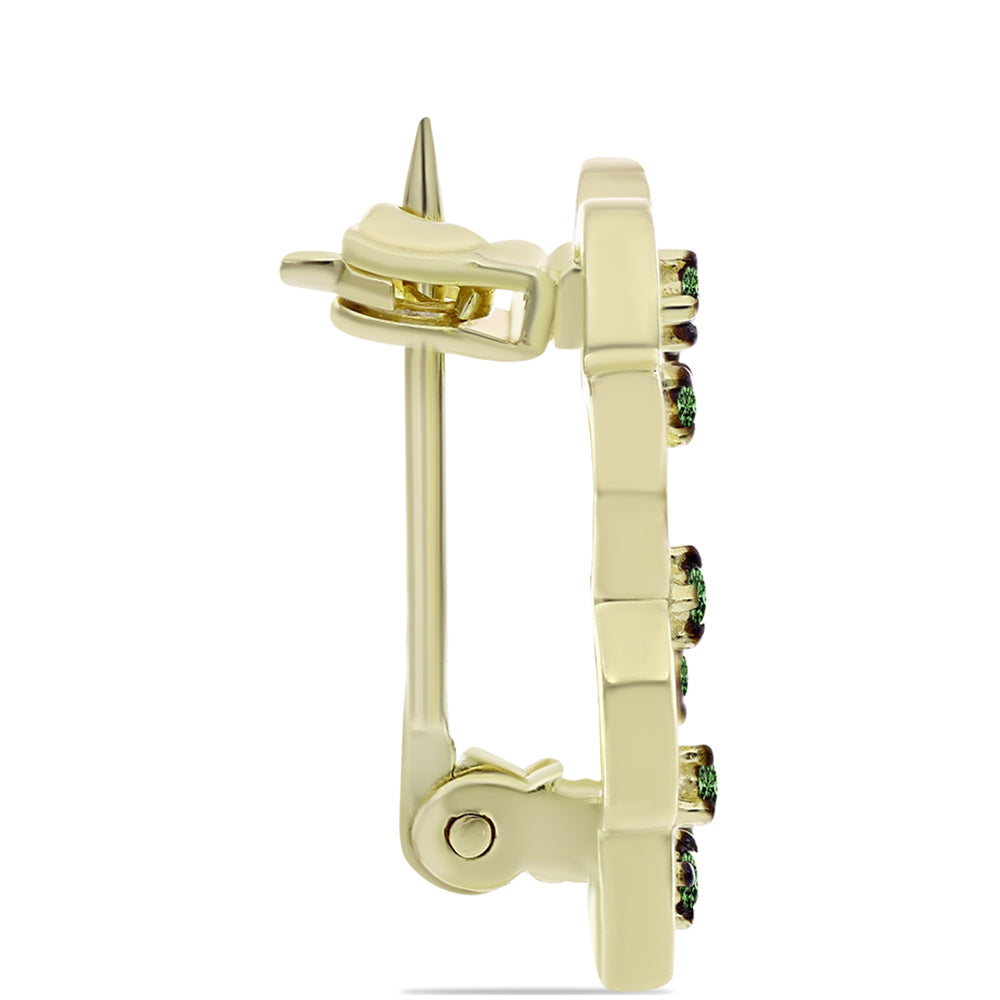 Kullattu hopeaRintaneula Vihreällä Timantilla