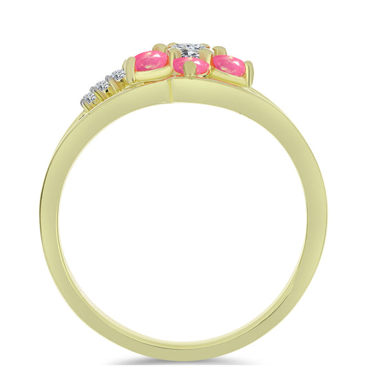 Kullattu hopeaSormus Etiopian Lega Dembin Vaaleanpunaisella Opaalilla ja Valkoisella Topaasilla