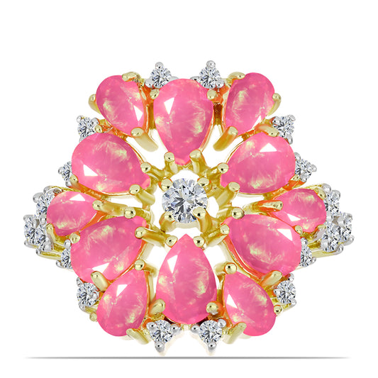 Kullattu hopeaSormus Etiopian Lega Dembin Vaaleanpunaisella Opaalilla ja Valkoisella Topaasilla