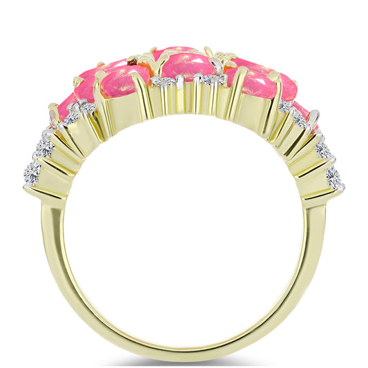 Kullattu hopeaSormus Etiopian Lega Dembin Vaaleanpunaisella Opaalilla ja Valkoisella Topaasilla