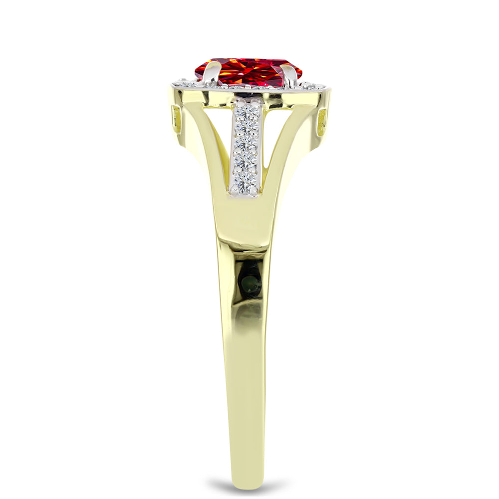 Kullattu hopeaSormus Majesteettinen Rouge Moissanite ja Valkoisella Topaasilla