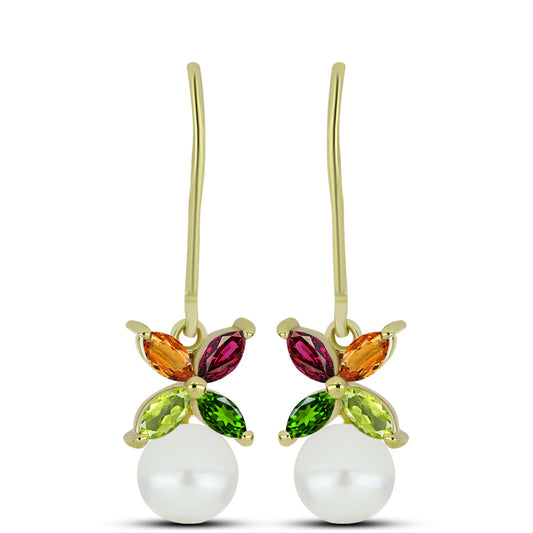 Kullatut hopeat Korvakorut Chakra Turmaliinilla ja Makeanveden Valkoisella HelmellÀ