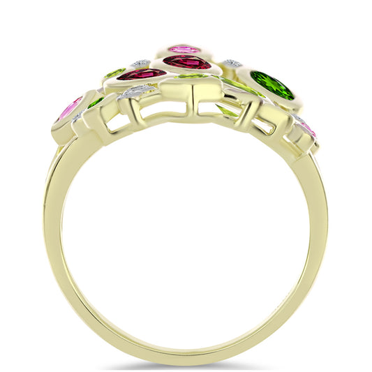 Kullattu hopeaSormus Chakra Turmaliinilla ja Valkoisella Topaasilla