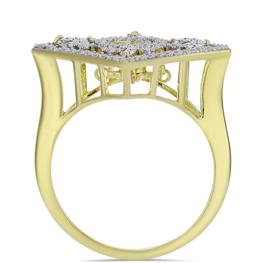 Kullattu hopeaSormus Sininen tanssiva timantti ja Valkoisella Topaasilla