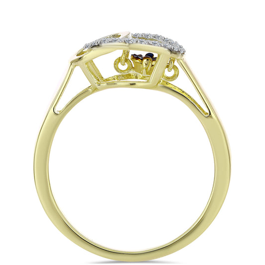 Kullattu hopeaSormus Sininen tanssiva timantti ja Valkoisella Topaasilla