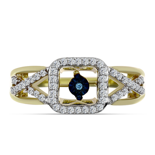 Kullattu hopeaSormus Sininen tanssiva timantti ja Valkoisella Topaasilla