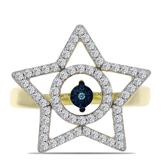 Kullattu hopeaSormus Sininen tanssiva timantti ja Valkoisella Topaasilla