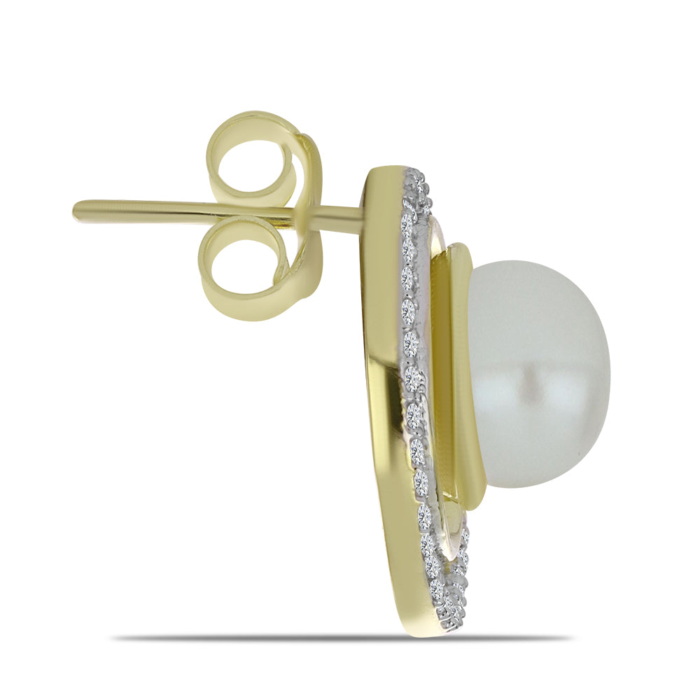 Kullatut hopeat Korvakorut Makeanveden Valkoisella Helmellä ja Valkoisella Topaasilla