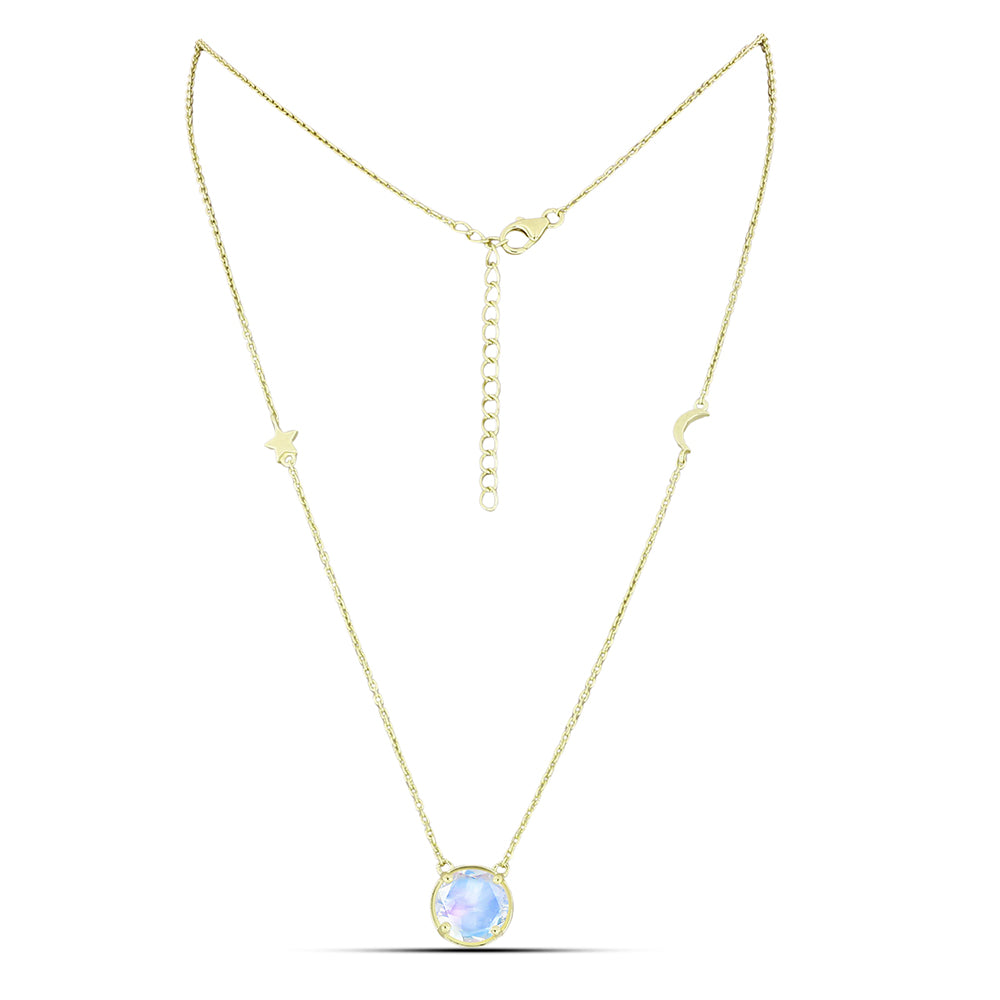 Kullattu hopeaKaulakoru Sateenkaarikuukivellä