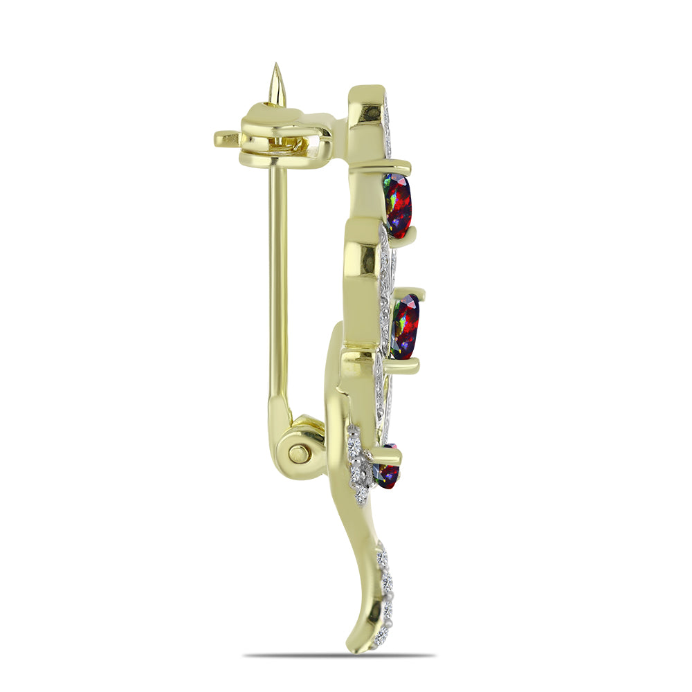 Kullattu hopeaRintaneula Lega Dembin Keskiyönmustan Etiopialaisella Opaalilla ja Valkoisella Topaasilla