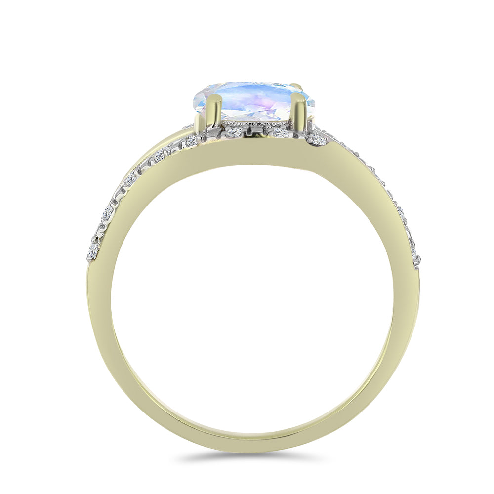 Kullattu hopeaSormus Sateenkaarikuukivellä ja Valkoisella Topaasilla