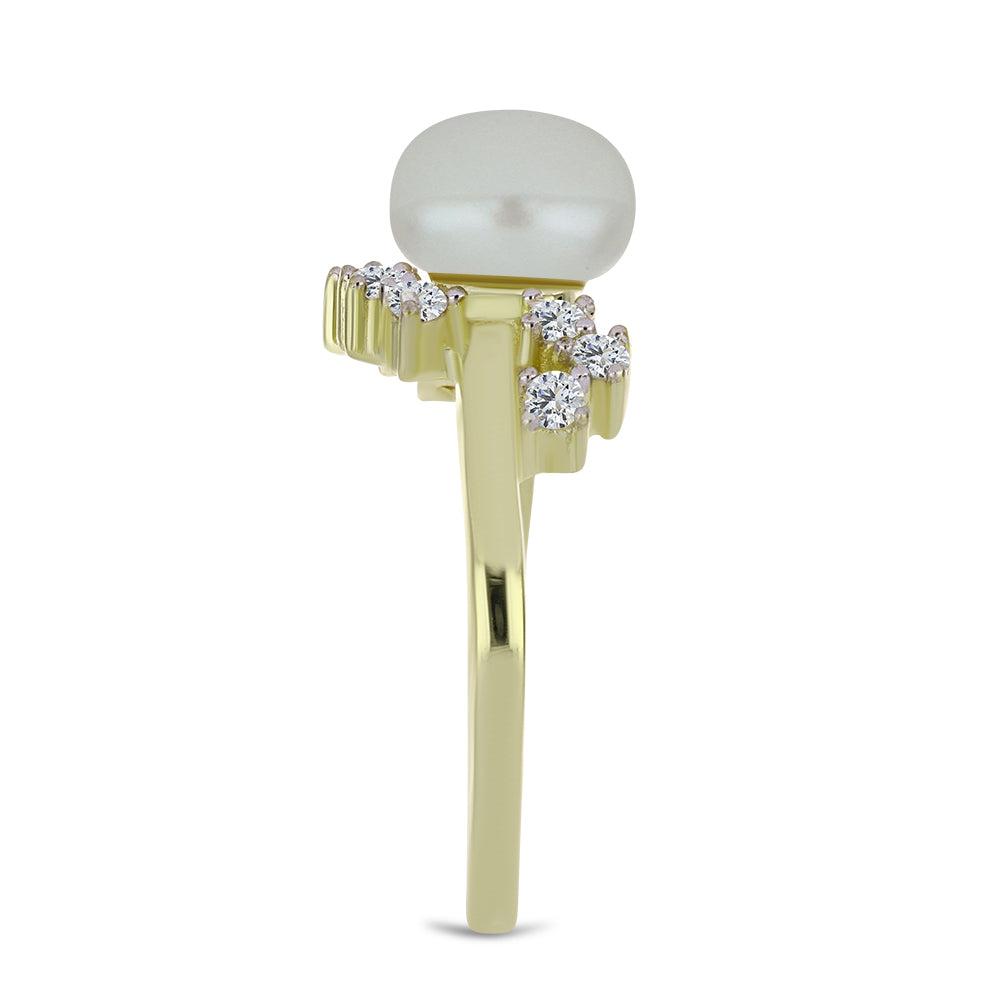 Kullattu hopeaSormus Makeanveden Valkoisella Helmellä ja Valkoisella Topaasilla