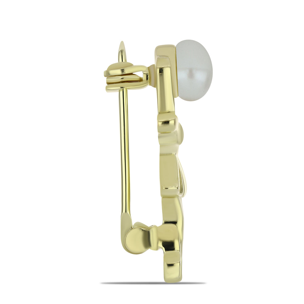 Kullattu hopeaRintaneula Makeanveden Valkoisella Helmellä