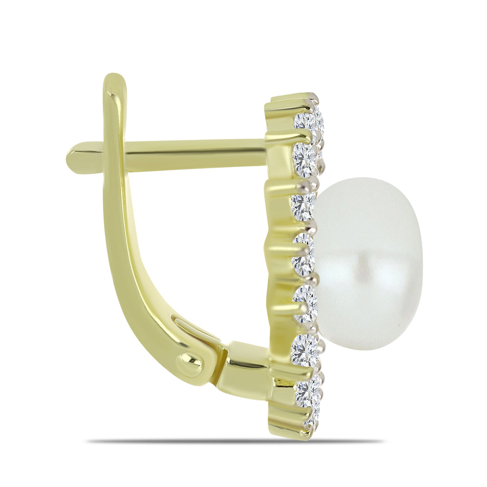 Kullatut hopeat Korvakorut Makeanveden Valkoisella Helmellä ja Valkoisella Topaasilla