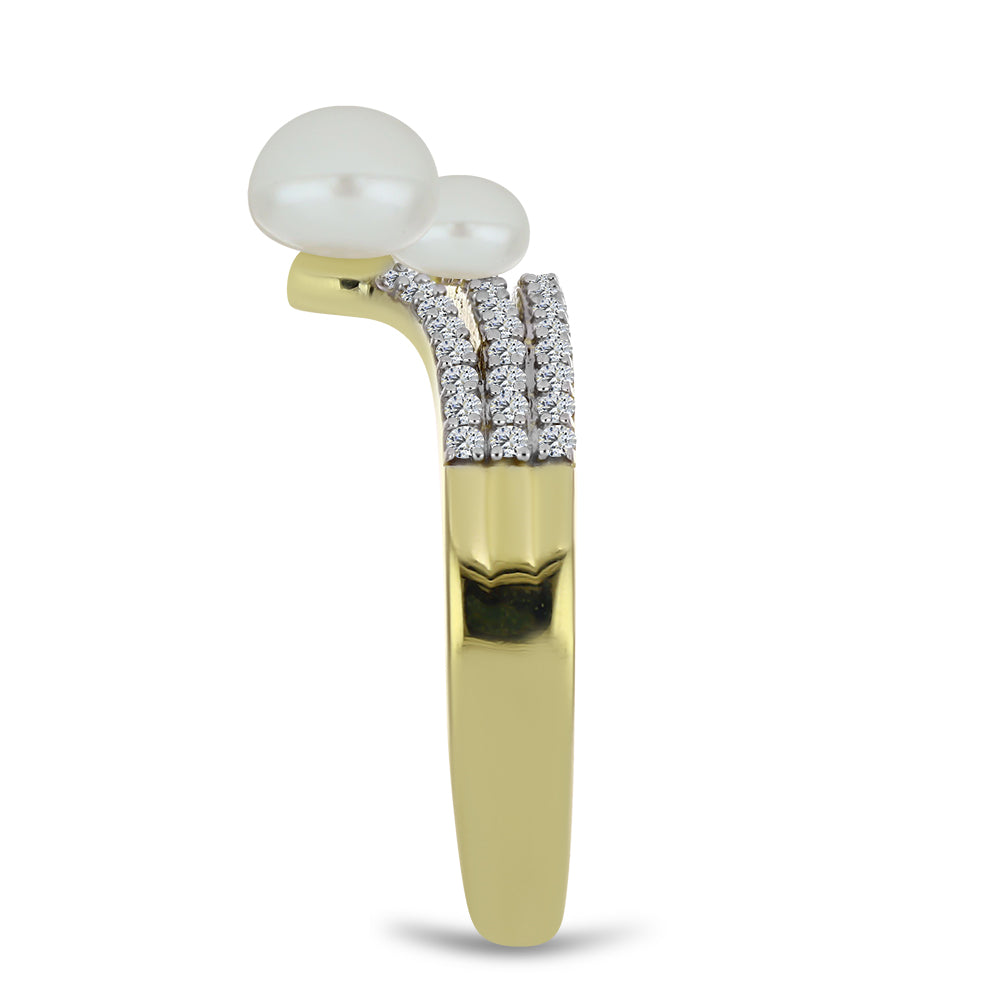 Kullattu hopeaSormus Makeanveden Valkoisella Helmellä ja Valkoisella Topaasilla