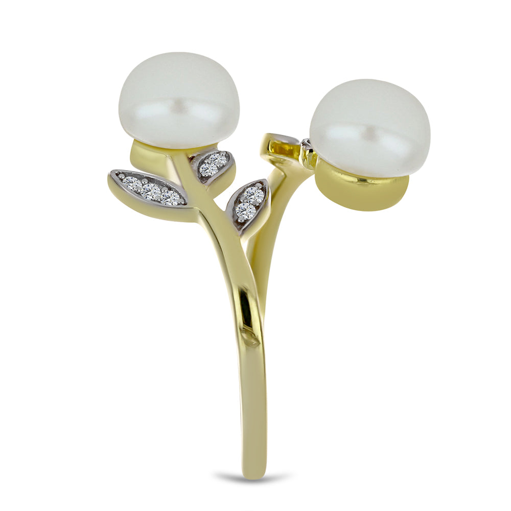 Kullattu hopeaSormus Makeanveden Valkoisella Helmellä ja Valkoisella Topaasilla