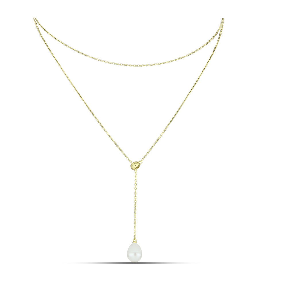 Kullattu hopeaKaulakoru Makeanveden Valkoisella Helmellä