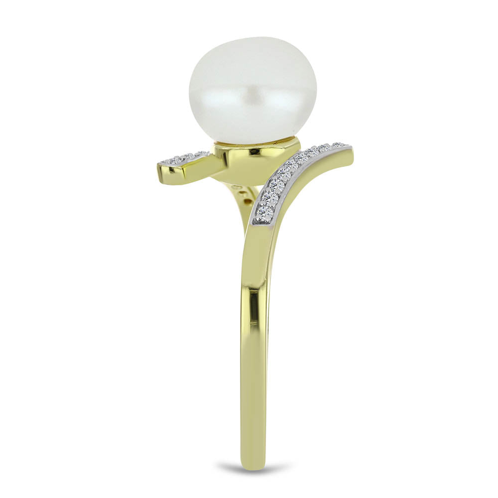 Kullattu hopeaSormus Makeanveden Valkoisella Helmellä ja Valkoisella Topaasilla