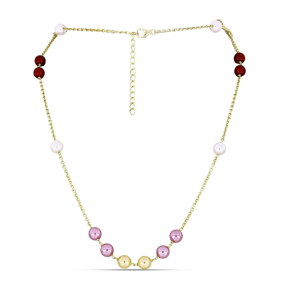 Kullattu hopeaKaulakoru Makeanveden Valkoisella Helmellä ja Persikka Makeanveden Helmellä