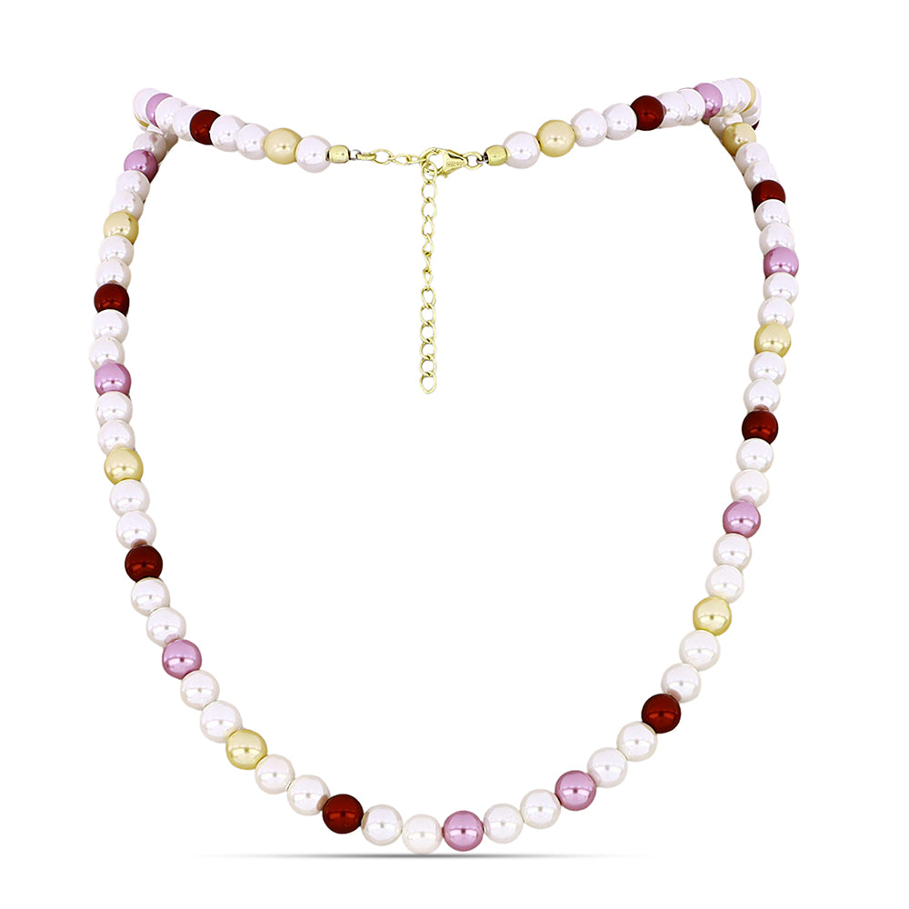 Kullattu hopeaKaulakoru Makeanveden Valkoisella Helmellä ja Persikka Makeanveden Helmellä