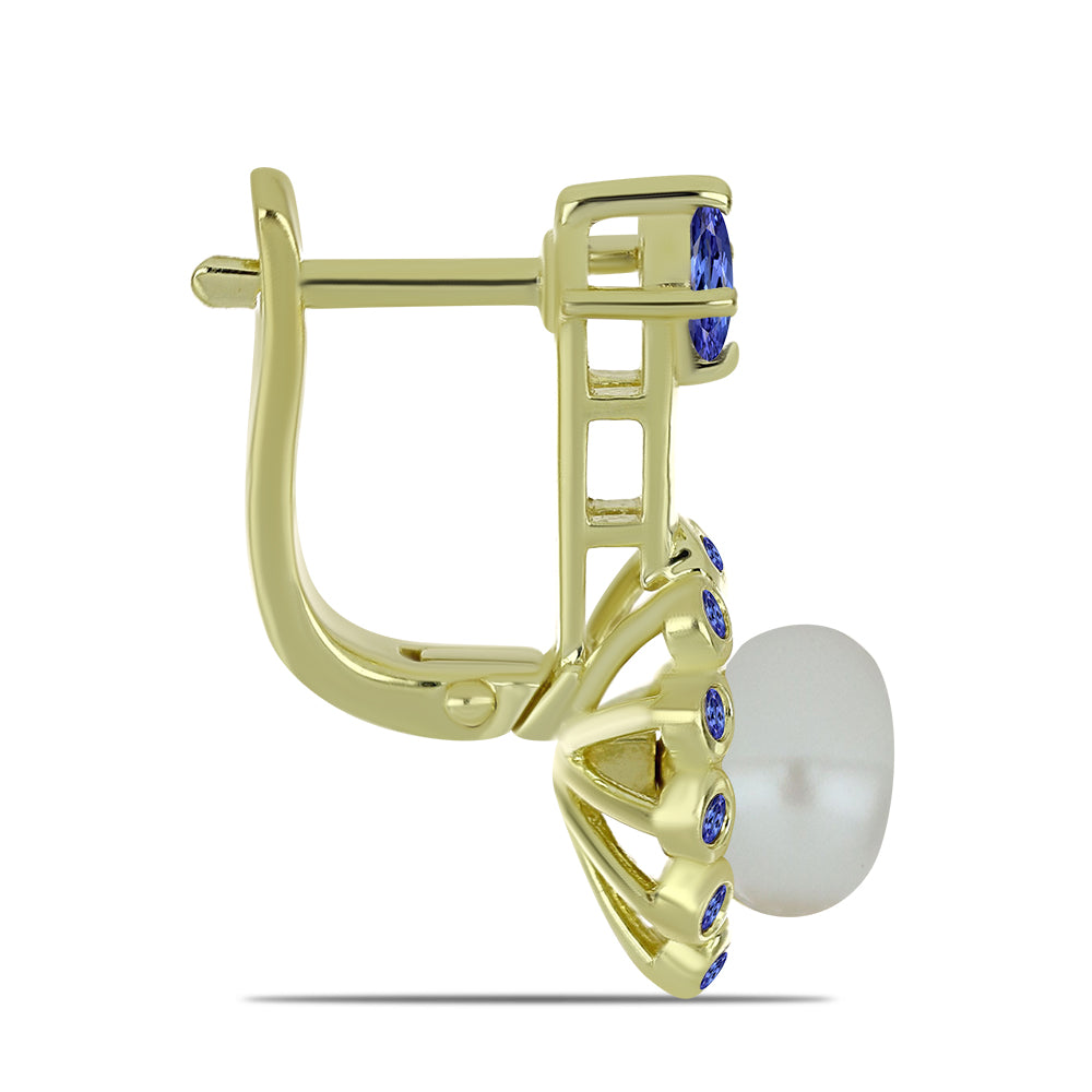 Kullatut hopeat Korvakorut Makeanveden Valkoisella Helmellä ja Tansaniitilla