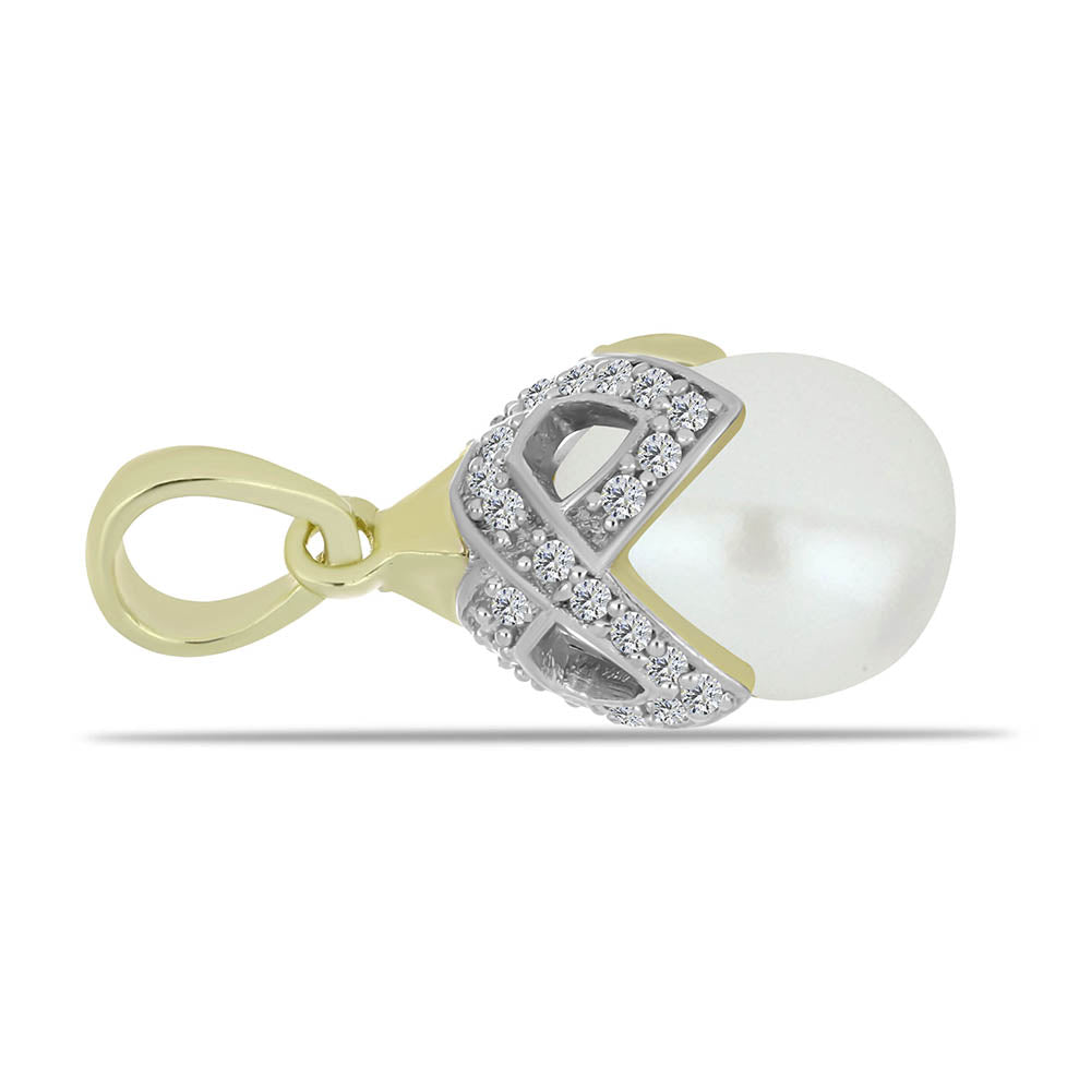 Kullattu hopeaRiipus Makeanveden Valkoisella Helmellä ja Valkoisella Topaasilla