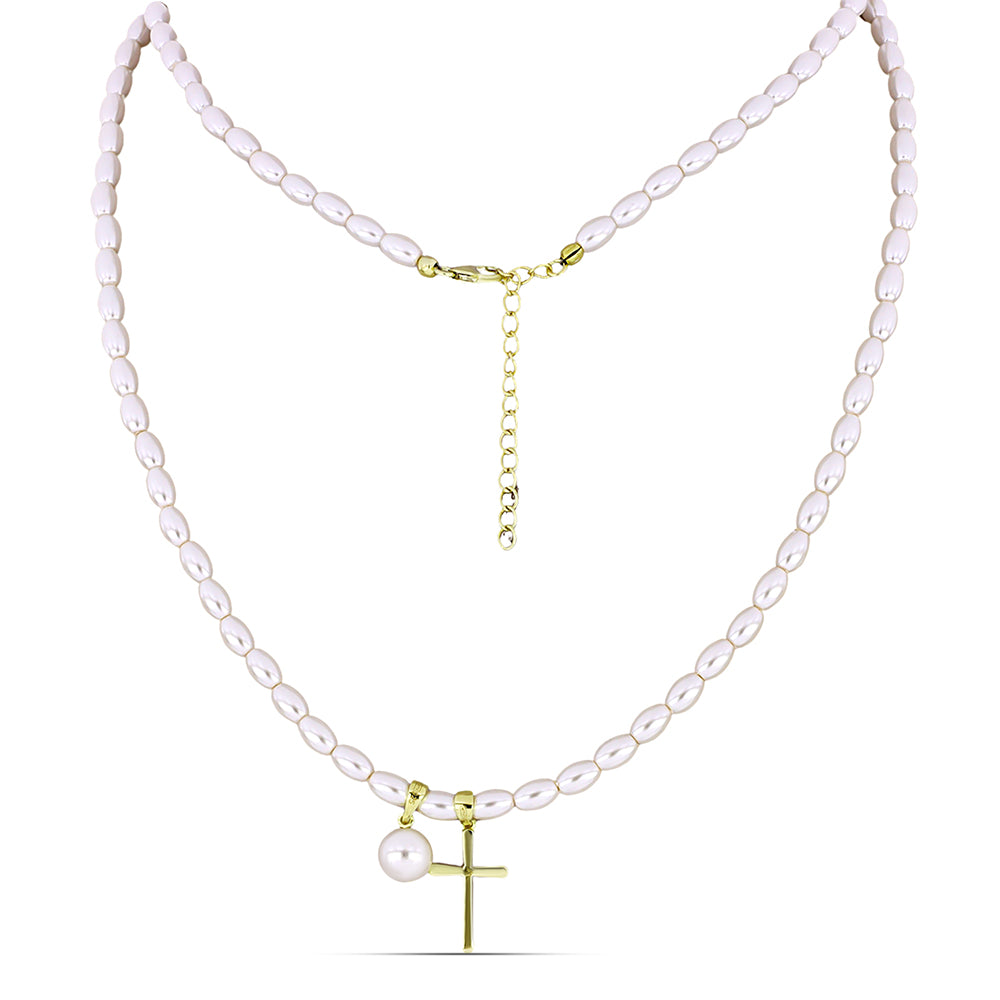 Kullattu hopeaKaulakoru Makeanveden Valkoisella Helmellä