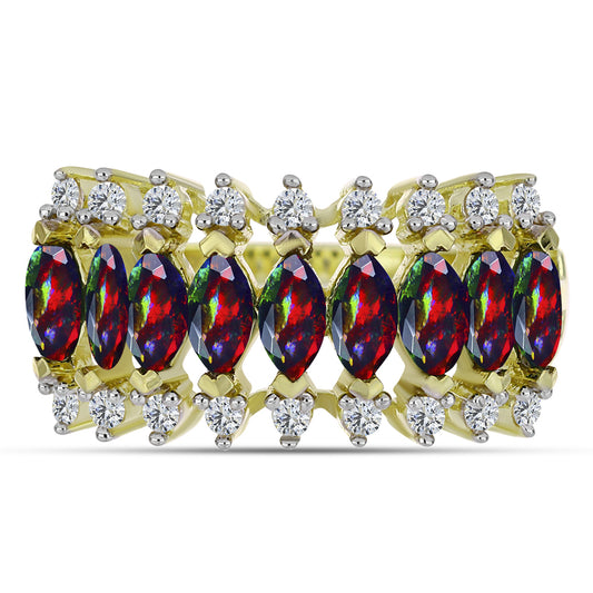 Kullattu hopeaSormus Lega Dembin Keskiyönmustan Etiopialaisella Opaalilla ja Valkoisella Topaasilla