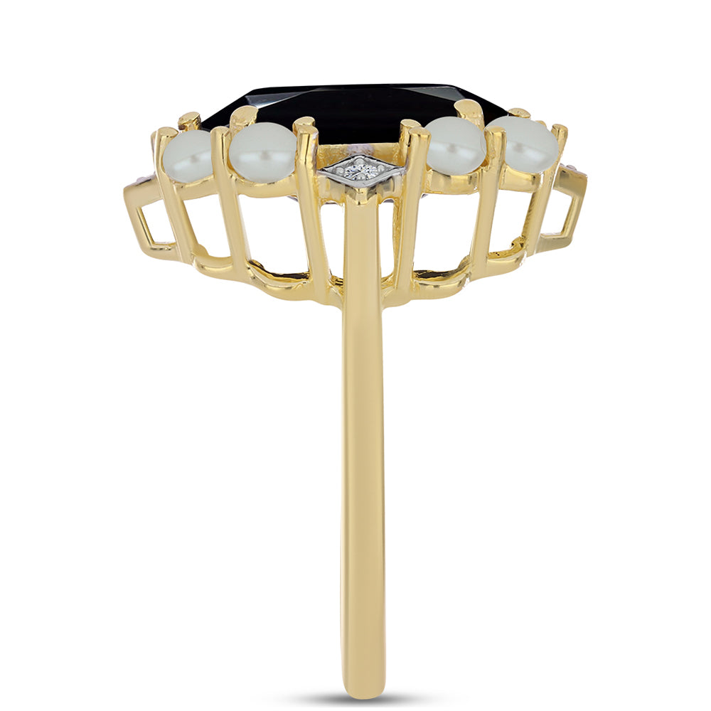 Kullattu hopeaSormus Tahitian vihreä illuusio makeanveden helmi ja Mustalla Onyksilla