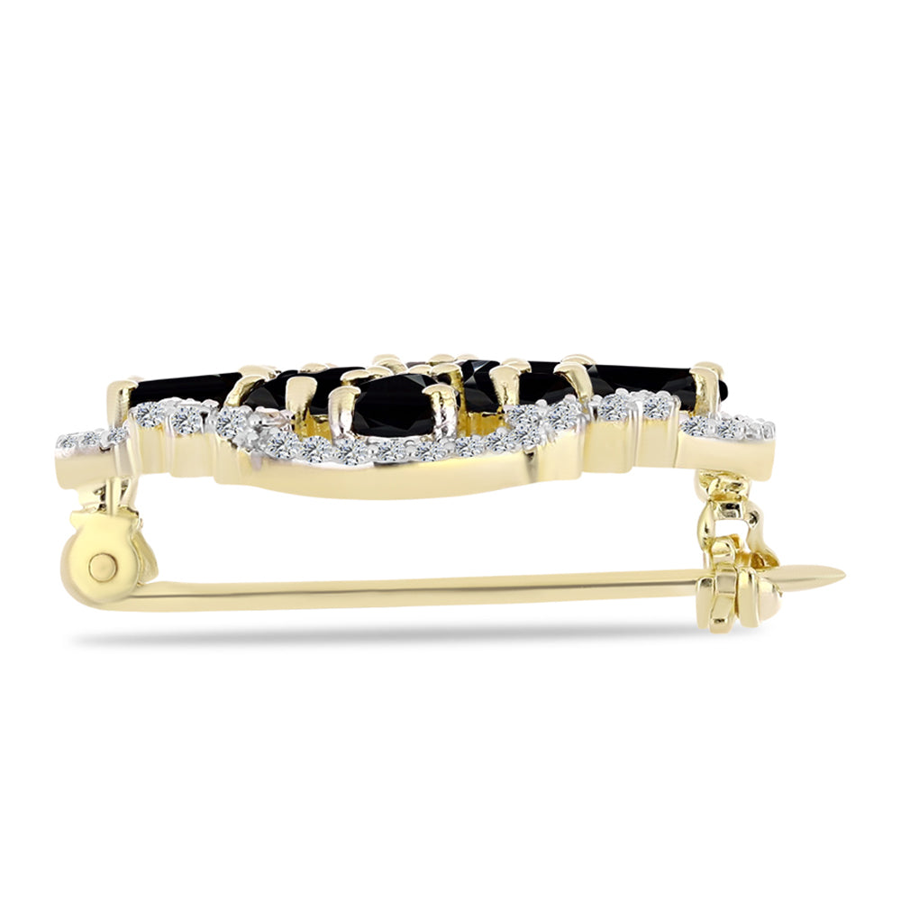 Kullattu hopeaRintaneula Mustalla Onyksilla ja Valkoisella Topaasilla